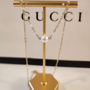 🔷️ Gold Plated Faux Pearl Pendant Necklace 14" NWT